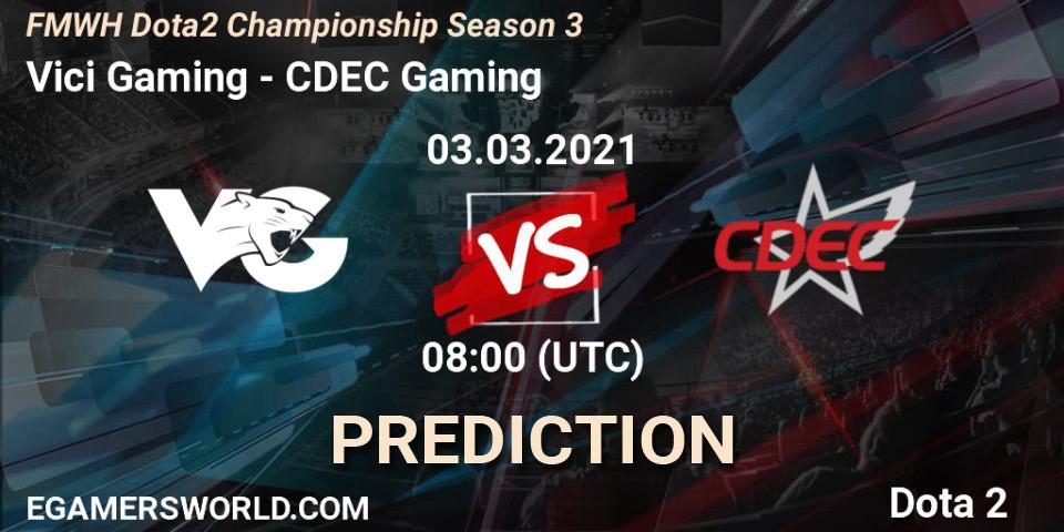 Prognose für das Spiel Vici Gaming VS CDEC Gaming. 05.03.2021 at 07:59. Dota 2 - FMWH Dota2 Championship Season 3