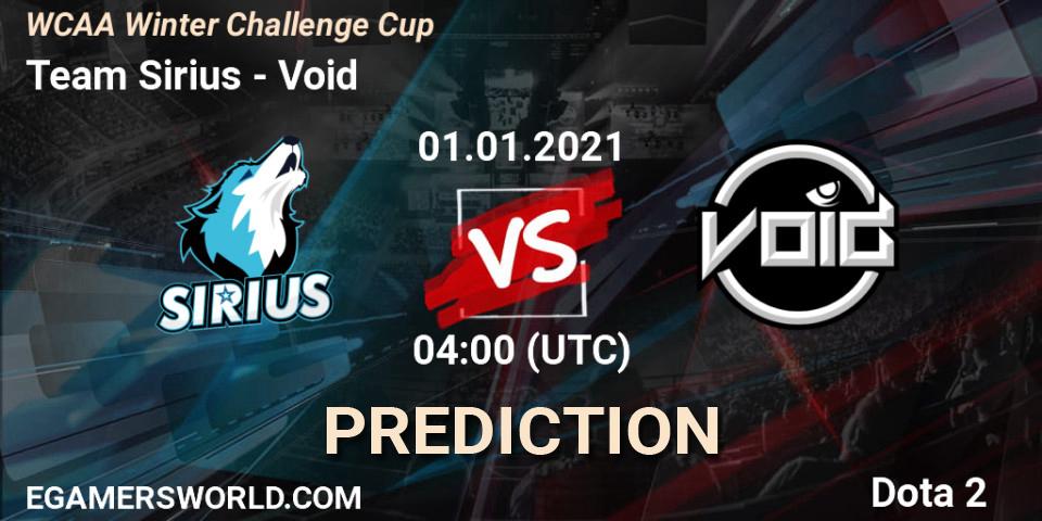Prognose für das Spiel Team Sirius VS Void. 01.01.21. Dota 2 - WCAA Winter Challenge Cup