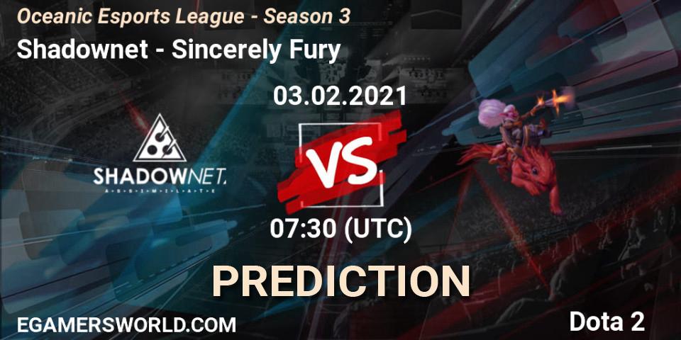 Prognose für das Spiel Shadownet VS Sincerely Fury. 03.02.2021 at 09:14. Dota 2 - Oceanic Esports League - Season 3