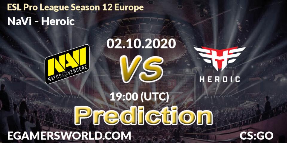 Prognose für das Spiel NaVi VS Heroic. 02.10.2020 at 19:15. Counter-Strike (CS2) - ESL Pro League Season 12 Europe