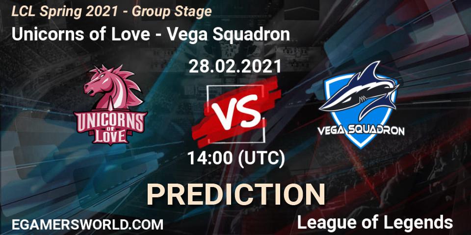 Prognose für das Spiel Unicorns of Love VS Vega Squadron. 28.02.21. LoL - LCL Spring 2021 - Group Stage
