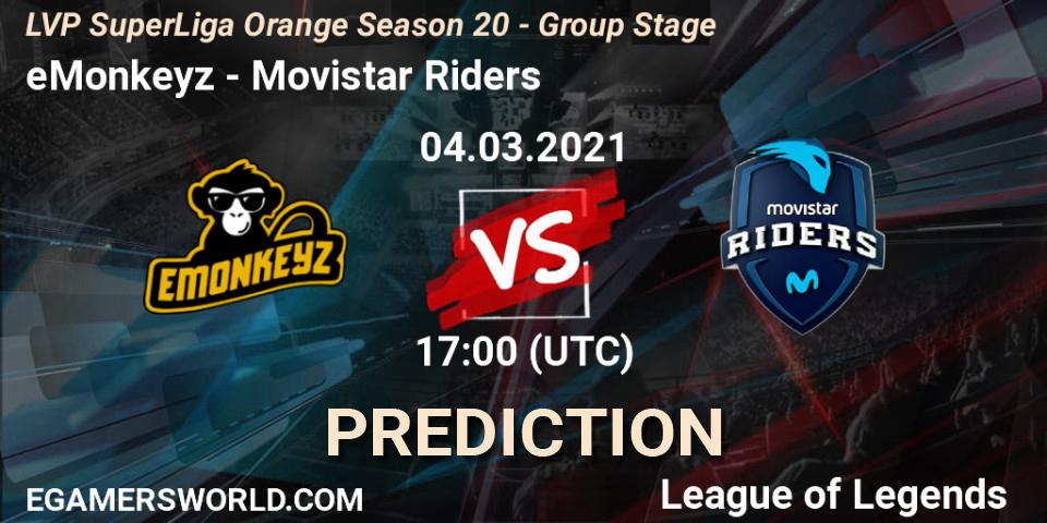 Prognose für das Spiel eMonkeyz VS Movistar Riders. 04.03.2021 at 17:00. LoL - LVP SuperLiga Orange Season 20 - Group Stage