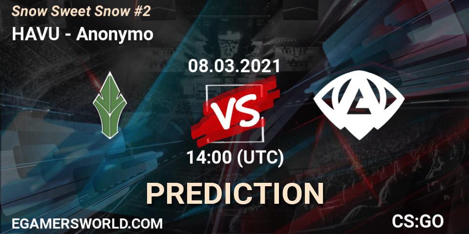 Prognose für das Spiel HAVU VS Anonymo. 08.03.2021 at 14:00. Counter-Strike (CS2) - Snow Sweet Snow #2