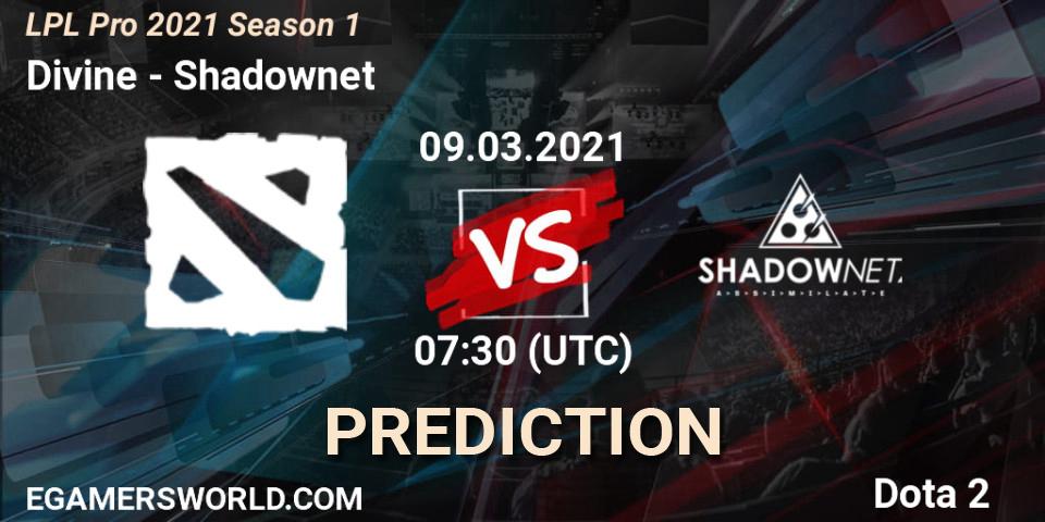 Prognose für das Spiel Divine VS Shadownet. 09.03.2021 at 07:34. Dota 2 - LPL Pro 2021 Season 1