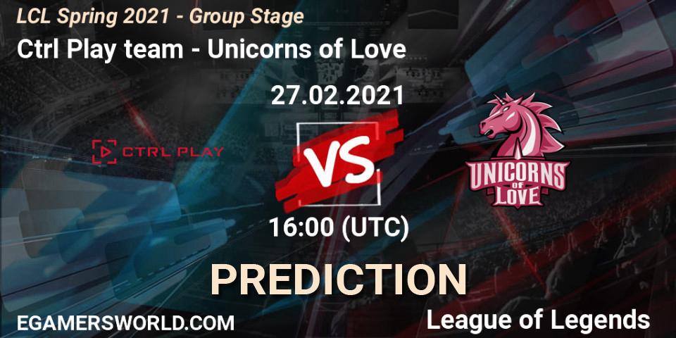 Prognose für das Spiel Ctrl Play team VS Unicorns of Love. 27.02.2021 at 16:30. LoL - LCL Spring 2021 - Group Stage