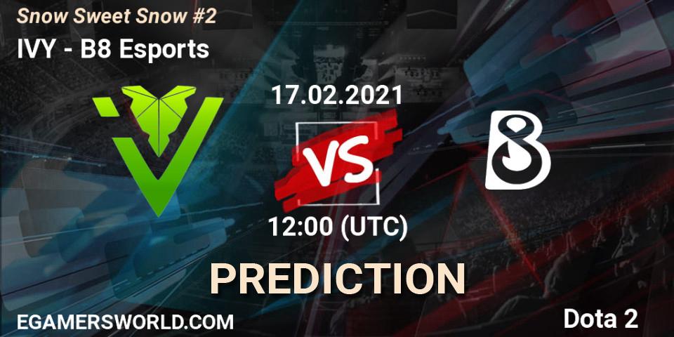 Prognose für das Spiel IVY VS B8 Esports. 17.02.2021 at 11:57. Dota 2 - Snow Sweet Snow #2
