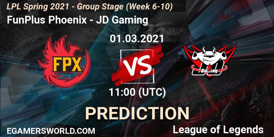 Prognose für das Spiel FunPlus Phoenix VS JD Gaming. 01.03.2021 at 11:00. LoL - LPL Spring 2021 - Group Stage (Week 6-10)