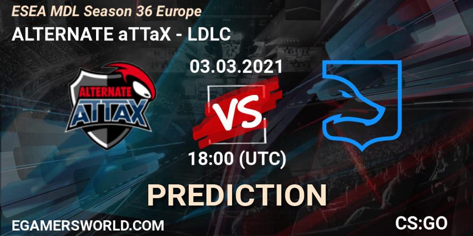 Prognose für das Spiel ALTERNATE aTTaX VS LDLC. 03.03.2021 at 18:00. Counter-Strike (CS2) - MDL ESEA Season 36: Europe - Premier division