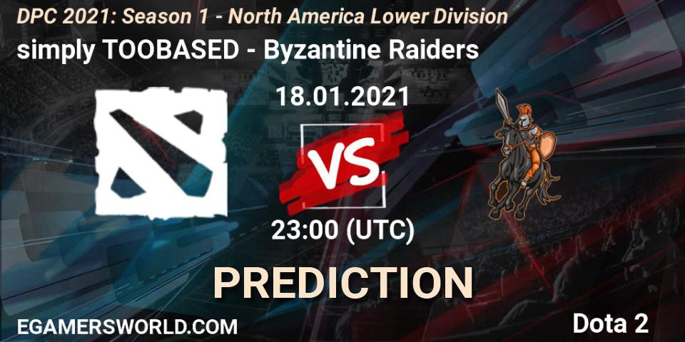 Prognose für das Spiel simply TOOBASED VS Byzantine Raiders. 18.01.2021 at 23:04. Dota 2 - DPC 2021: Season 1 - North America Lower Division