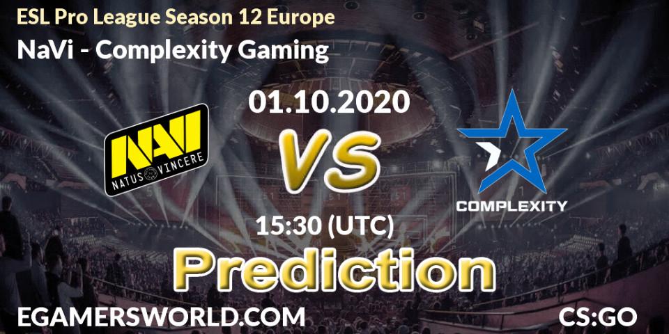 Prognose für das Spiel NaVi VS Complexity Gaming. 01.10.2020 at 15:30. Counter-Strike (CS2) - ESL Pro League Season 12 Europe