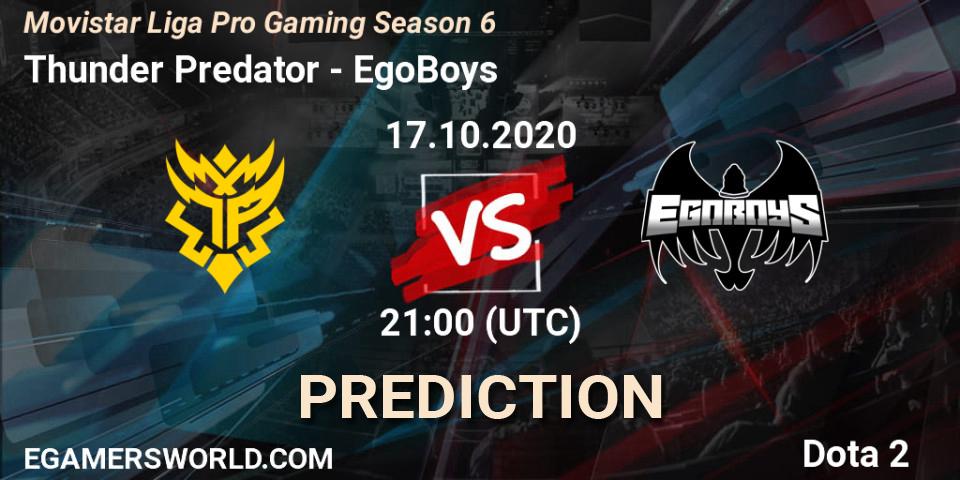 Prognose für das Spiel Thunder Predator VS EgoBoys. 17.10.20. Dota 2 - Movistar Liga Pro Gaming Season 6
