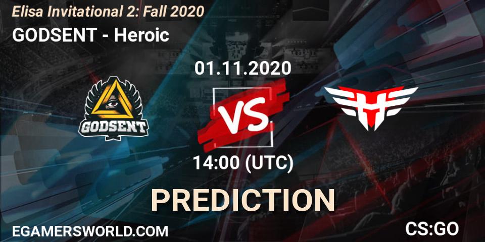 Prognose für das Spiel GODSENT VS Heroic. 01.11.20. CS2 (CS:GO) - Elisa Invitational Fall 2020