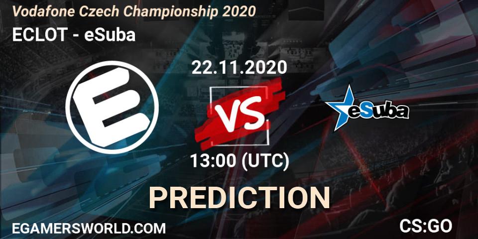 Prognose für das Spiel ECLOT VS eSuba. 22.11.2020 at 13:00. Counter-Strike (CS2) - Vodafone Czech Championship 2020