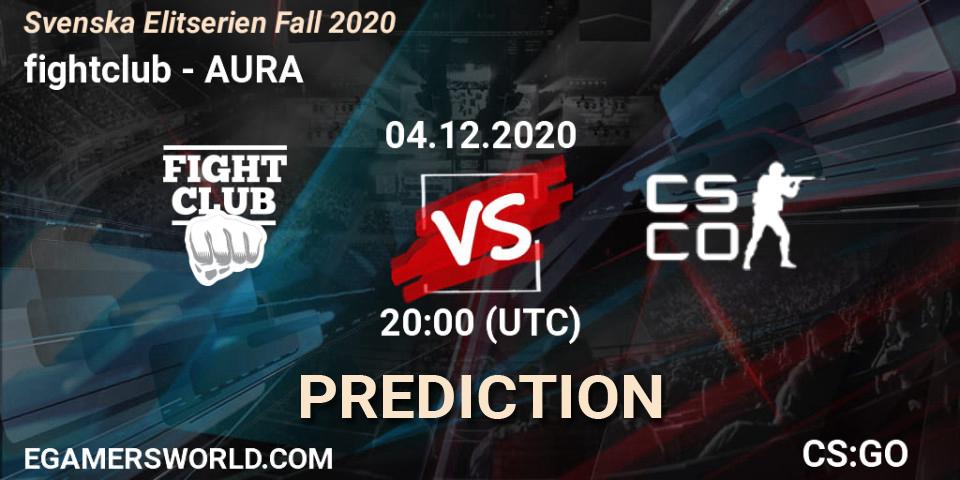 Prognose für das Spiel fightclub VS AURA. 04.12.2020 at 20:35. Counter-Strike (CS2) - Svenska Elitserien Fall 2020