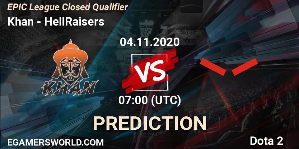 Prognose für das Spiel Khan VS HellRaisers. 04.11.2020 at 09:00. Dota 2 - EPIC League Closed Qualifier