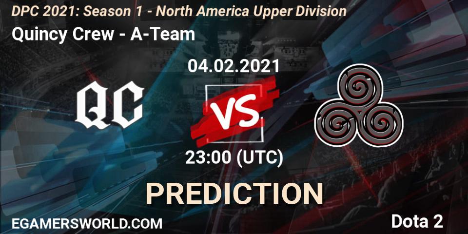 Prognose für das Spiel Quincy Crew VS A-Team. 04.02.2021 at 23:01. Dota 2 - DPC 2021: Season 1 - North America Upper Division