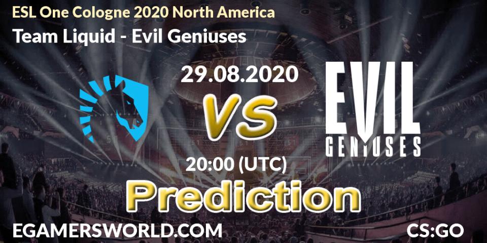 Prognose für das Spiel Team Liquid VS Evil Geniuses. 29.08.20. CS2 (CS:GO) - ESL One Cologne 2020 North America