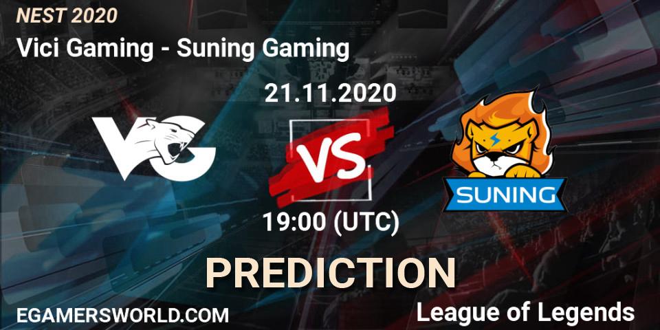 Prognose für das Spiel Vici Gaming VS Suning Gaming. 21.11.2020 at 06:00. LoL - NEST 2020