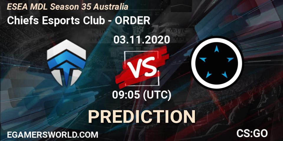 Prognose für das Spiel Chiefs Esports Club VS ORDER. 03.11.20. CS2 (CS:GO) - ESEA MDL Season 35 Australia