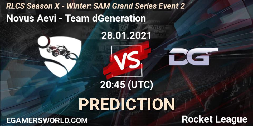 Prognose für das Spiel Novus Aevi VS Team dGeneration. 28.01.2021 at 20:45. Rocket League - RLCS Season X - Winter: SAM Grand Series Event 2
