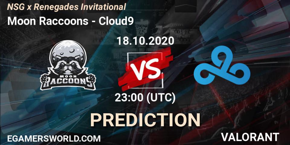 Prognose für das Spiel Moon Raccoons VS Cloud9. 18.10.2020 at 23:00. VALORANT - NSG x Renegades Invitational