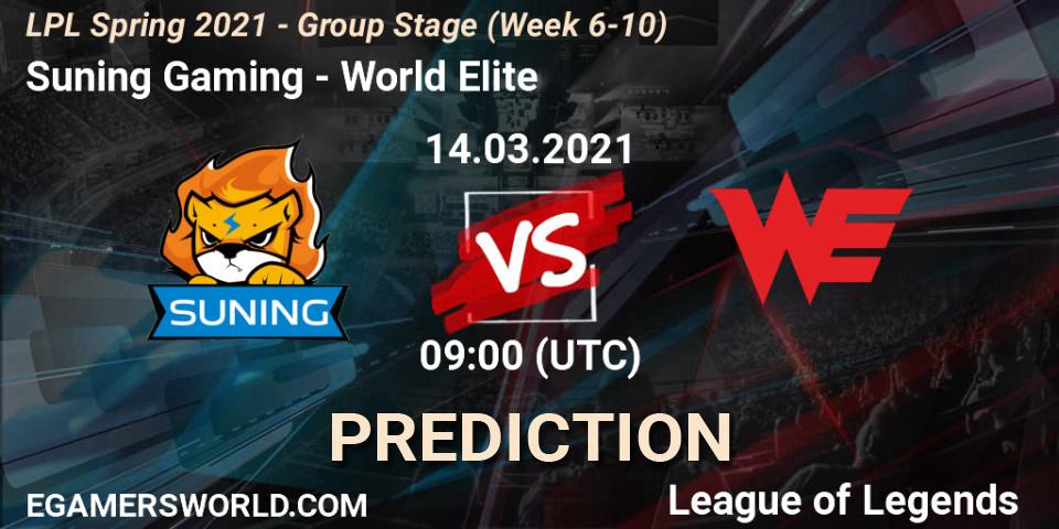 Prognose für das Spiel Suning Gaming VS World Elite. 14.03.21. LoL - LPL Spring 2021 - Group Stage (Week 6-10)