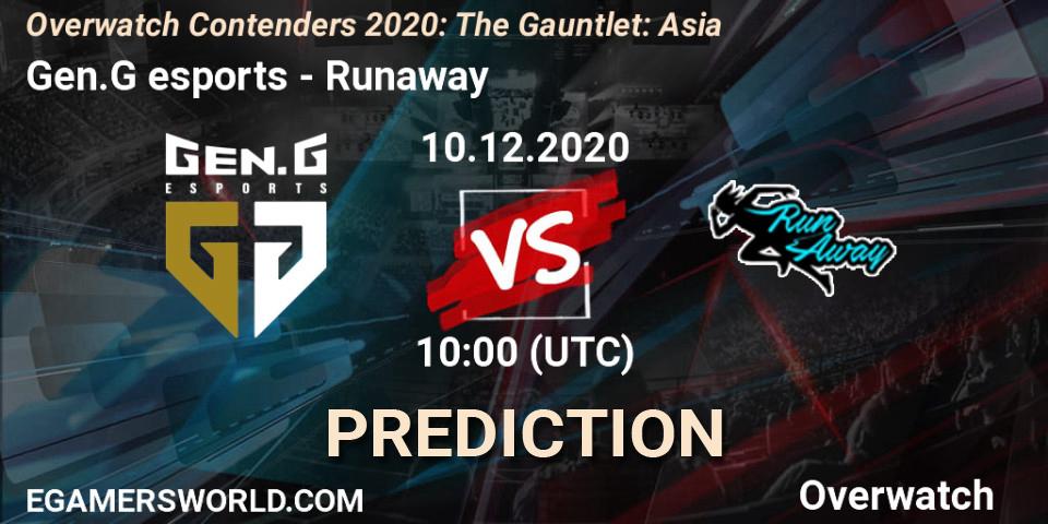 Prognose für das Spiel Gen.G esports VS Runaway. 10.12.20. Overwatch - Overwatch Contenders 2020: The Gauntlet: Asia