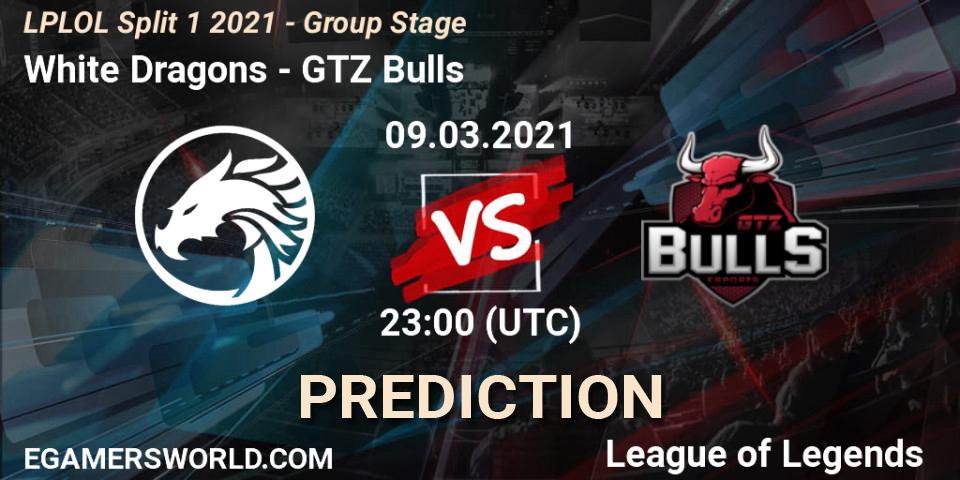 Prognose für das Spiel White Dragons VS GTZ Bulls. 09.03.2021 at 23:00. LoL - LPLOL Split 1 2021 - Group Stage
