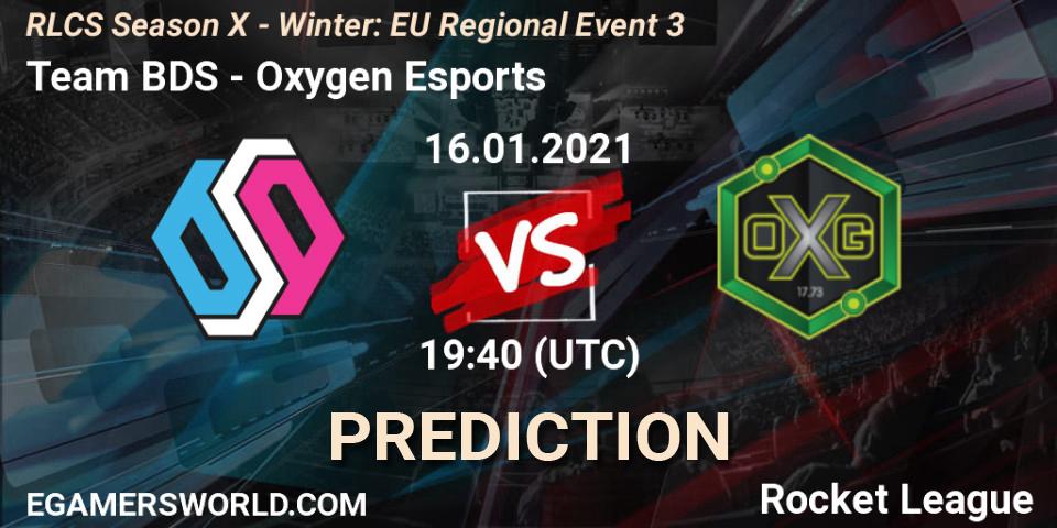 Prognose für das Spiel Team BDS VS Oxygen Esports. 16.01.2021 at 19:40. Rocket League - RLCS Season X - Winter: EU Regional Event 3