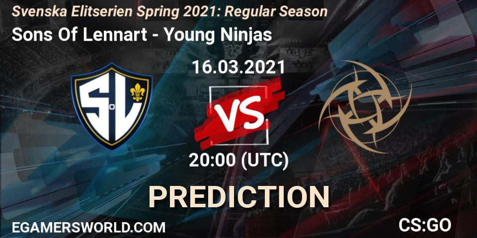 Prognose für das Spiel Sons Of Lennart VS Young Ninjas. 16.03.2021 at 20:00. Counter-Strike (CS2) - Svenska Elitserien Spring 2021: Regular Season