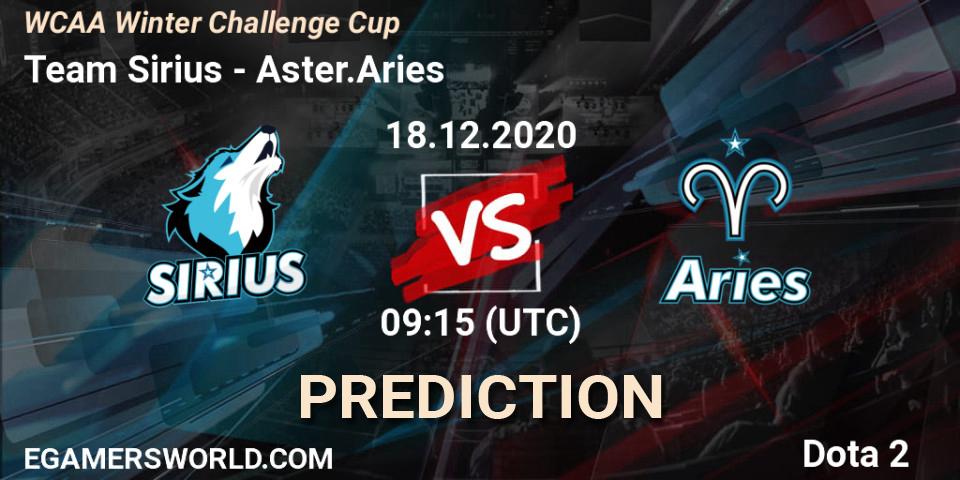 Prognose für das Spiel Team Sirius VS Aster.Aries. 18.12.2020 at 09:16. Dota 2 - WCAA Winter Challenge Cup