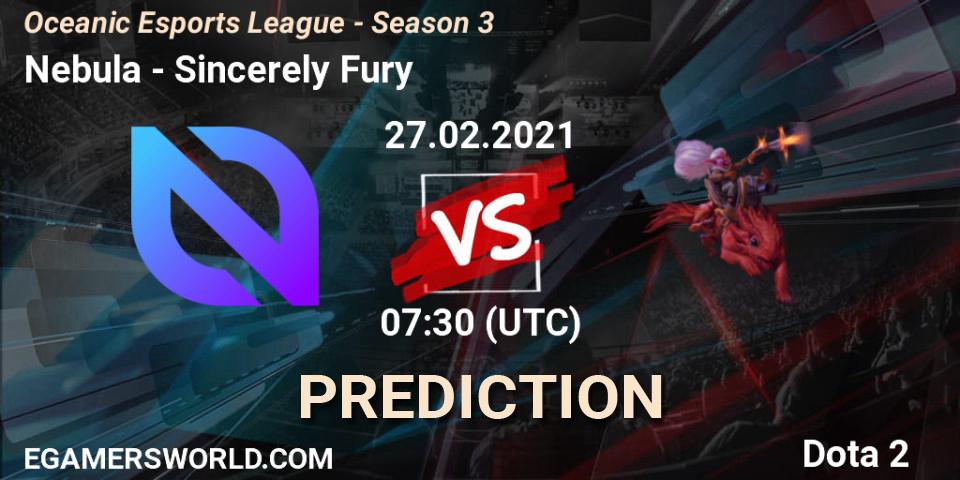 Prognose für das Spiel Nebula VS Sincerely Fury. 27.02.2021 at 07:53. Dota 2 - Oceanic Esports League - Season 3