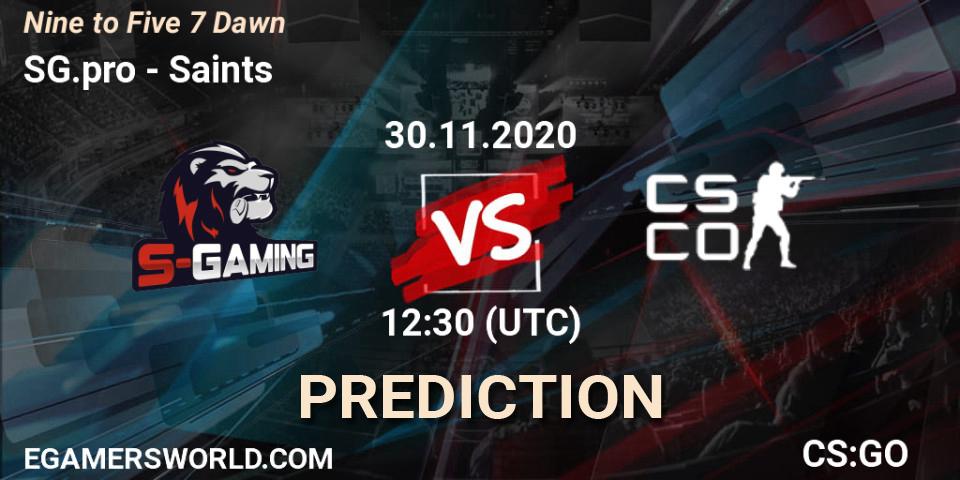 Prognose für das Spiel SG.pro VS Saints. 30.11.2020 at 12:30. Counter-Strike (CS2) - Nine to Five 7 Dawn