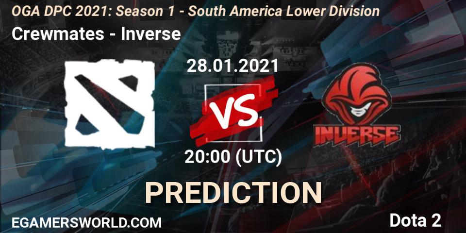 Prognose für das Spiel Crewmates VS Inverse. 28.01.2021 at 20:00. Dota 2 - OGA DPC 2021: Season 1 - South America Lower Division