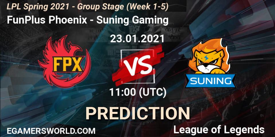 Prognose für das Spiel FunPlus Phoenix VS Suning Gaming. 23.01.21. LoL - LPL Spring 2021 - Group Stage (Week 1-5)