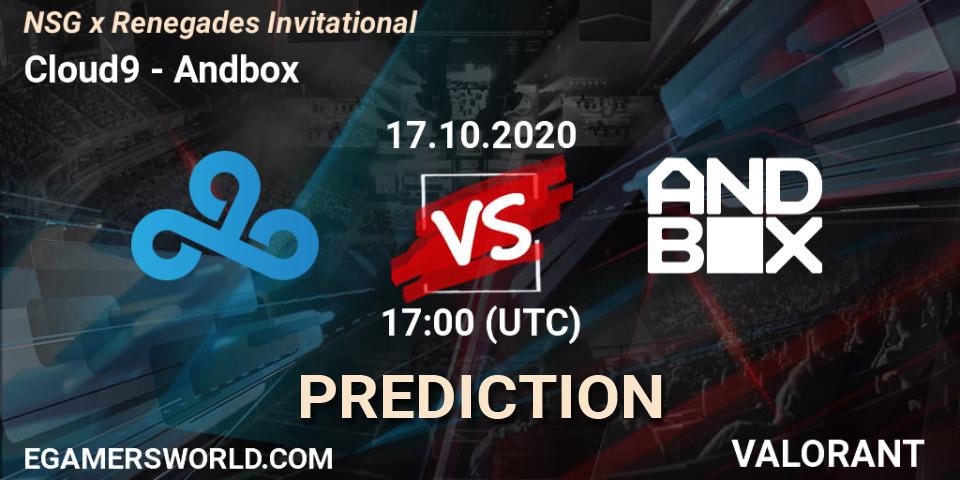 Prognose für das Spiel Cloud9 VS Andbox. 17.10.2020 at 17:00. VALORANT - NSG x Renegades Invitational