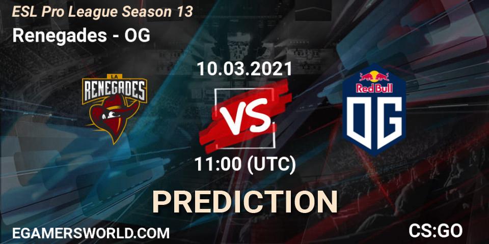 Prognose für das Spiel Renegades VS OG. 10.03.2021 at 11:00. Counter-Strike (CS2) - ESL Pro League Season 13