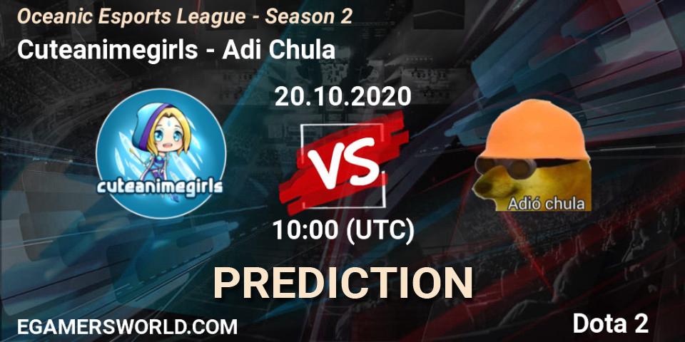 Prognose für das Spiel Cuteanimegirls VS Adió Chula. 20.10.2020 at 09:06. Dota 2 - Oceanic Esports League - Season 2