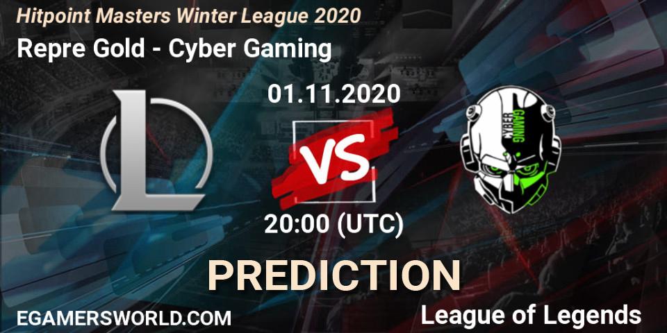 Prognose für das Spiel Repre Gold VS Cyber Gaming. 01.11.2020 at 20:00. LoL - Hitpoint Masters Winter League 2020
