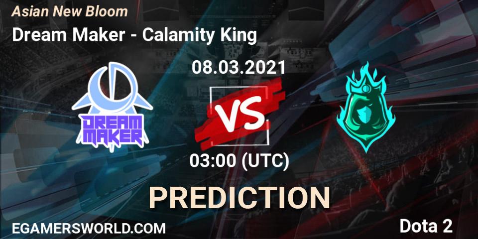 Prognose für das Spiel Dream Maker VS Calamity King. 08.03.2021 at 03:13. Dota 2 - Asian New Bloom