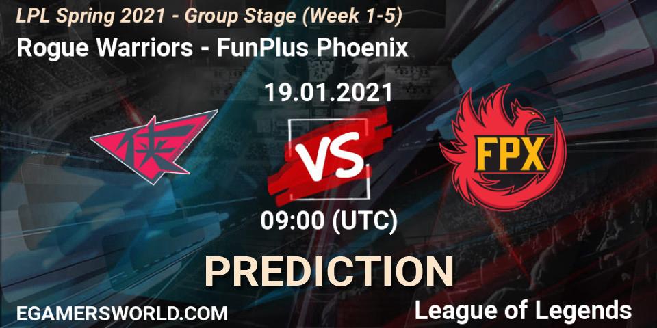 Prognose für das Spiel Rogue Warriors VS FunPlus Phoenix. 19.01.21. LoL - LPL Spring 2021 - Group Stage (Week 1-5)