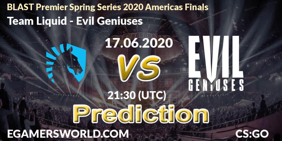 Prognose für das Spiel Team Liquid VS Evil Geniuses. 17.06.20. CS2 (CS:GO) - BLAST Premier Spring Series 2020 Americas Finals