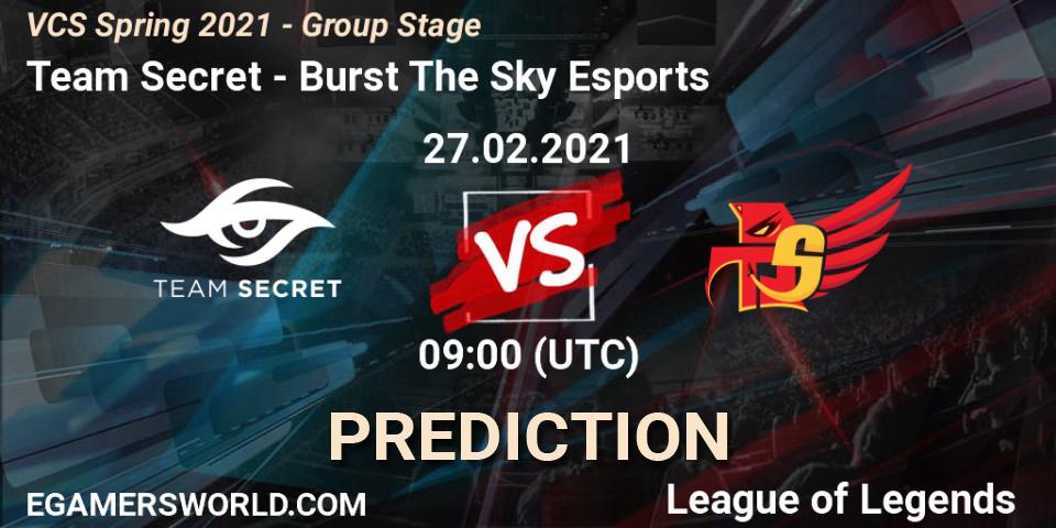 Prognose für das Spiel Team Secret VS Burst The Sky Esports. 27.02.2021 at 10:00. LoL - VCS Spring 2021 - Group Stage