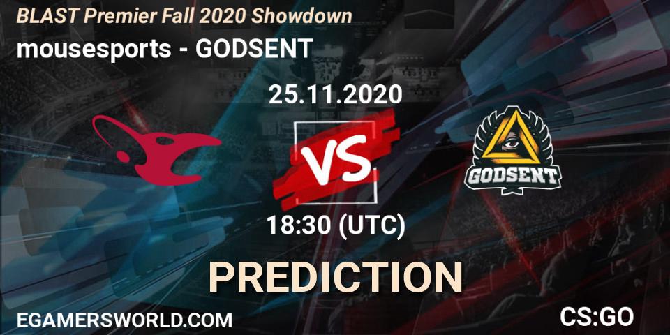 Prognose für das Spiel mousesports VS GODSENT. 25.11.20. CS2 (CS:GO) - BLAST Premier Fall 2020 Showdown