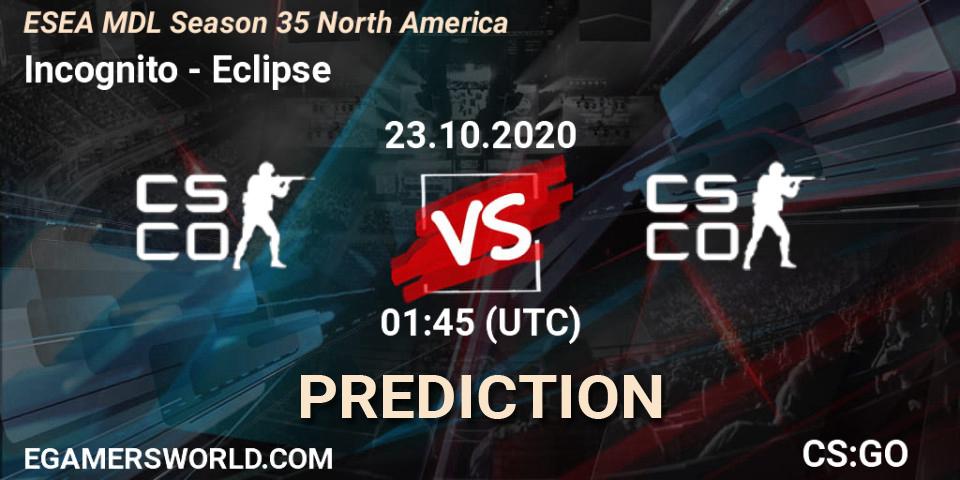 Prognose für das Spiel Incognito VS Eclipse. 23.10.2020 at 01:45. Counter-Strike (CS2) - ESEA MDL Season 35 North America