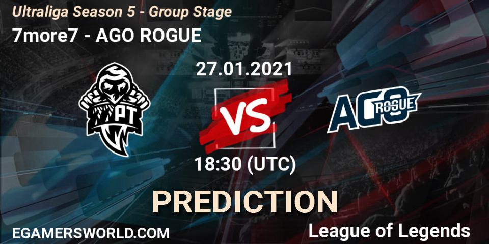 Prognose für das Spiel 7more7 VS AGO ROGUE. 27.01.2021 at 18:30. LoL - Ultraliga Season 5 - Group Stage