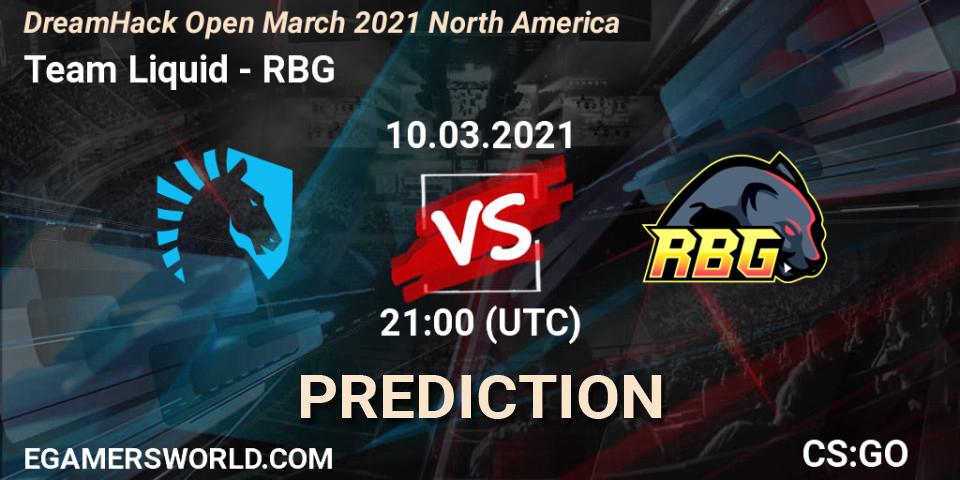 Prognose für das Spiel Team Liquid VS RBG. 10.03.2021 at 21:10. Counter-Strike (CS2) - DreamHack Open March 2021 North America