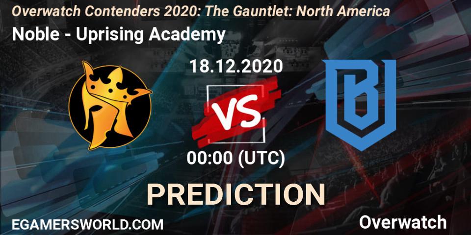 Prognose für das Spiel Noble VS Uprising Academy. 18.12.20. Overwatch - Overwatch Contenders 2020: The Gauntlet: North America