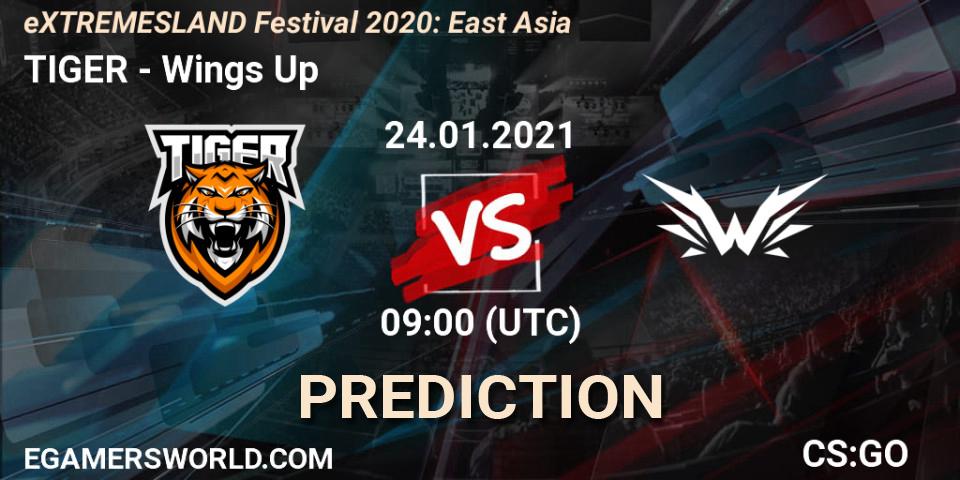 Prognose für das Spiel TIGER VS Wings Up. 24.01.2021 at 09:30. Counter-Strike (CS2) - eXTREMESLAND Festival 2020: East Asia