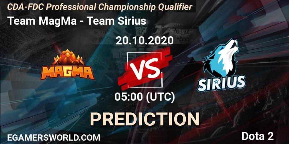 Prognose für das Spiel Team MagMa VS Team Sirius. 20.10.2020 at 05:01. Dota 2 - CDA-FDC Professional Championship Qualifier
